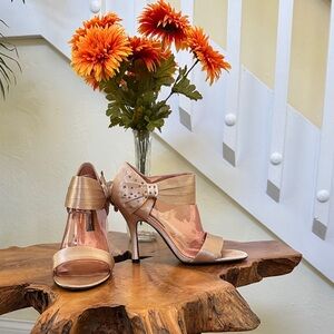 Nina Shoes Gold Peep-Toe Heels